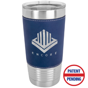 (TA220BSL) - 20 oz. Blue/Silver Leatherette Tumbler with Clear Lid