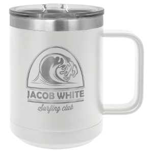(M215W) 15 oz. White Vacuum Insulated Mug with Slider Lid