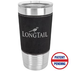 (T220BL) - 20 oz. Black/Silver Leatherette Tumbler with Clear Lid