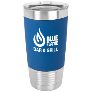 (T220BWL) - 20 oz. Blue/White Tumbler with Silicone Grip and Clear Lid